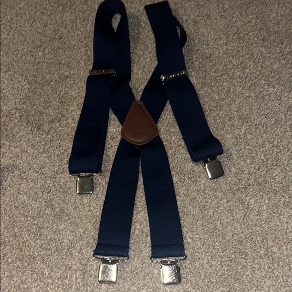 Carhartt Adjustable Men's Navy Blue Suspenders with Brown Accents - Picture 1 of 6